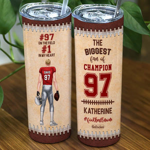 #1 American Football Player In My Heart, Personalized 20oz Skinny Tumbler - Tumbler Cup - GoDuckee