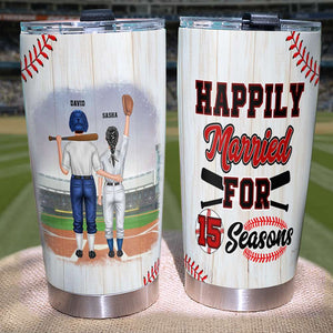 Personalized Baseball Couple Tumbler - Happily Married For Seasons - Tumbler Cup - GoDuckee