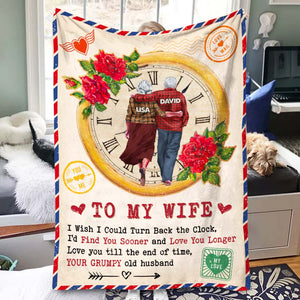 Old Couple Wish I Could Turn Back The Clock, Personalized Blanket - Blanket - GoDuckee