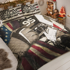 Dirt Track Racing Personalized Quilt Bed Set - Blanket - GoDuckee