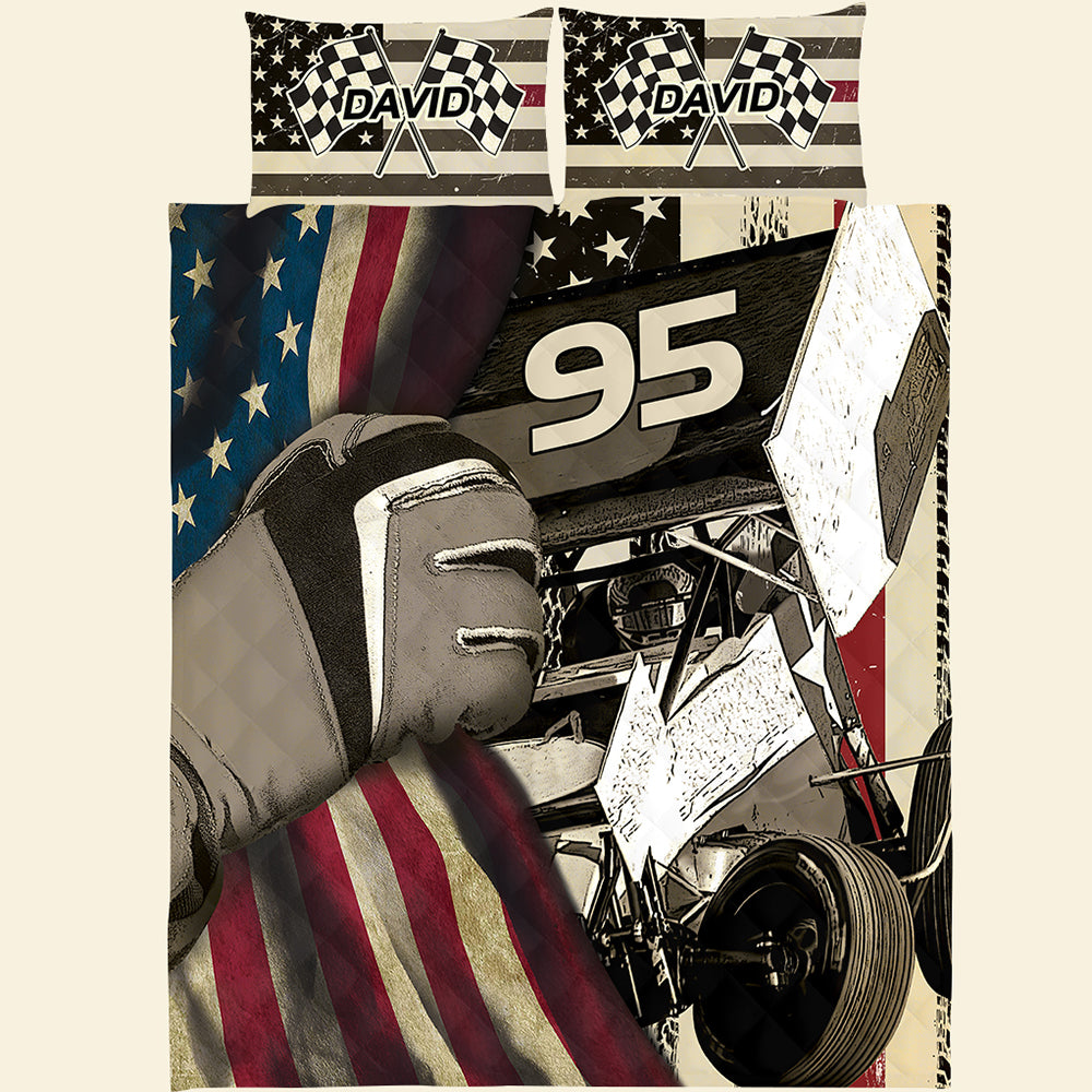 Dirt Track Racing Personalized Quilt Bed Set - Blanket - GoDuckee