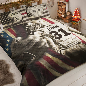 Back American Football Player with Flag - Personalized Quilt Bed Set - Gift for American Football Players - Quilts & Comforters - GoDuckee