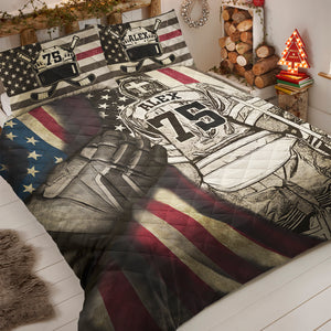 Hockey Man Back Personalized Quilt Bed Set - Quilts & Comforters - GoDuckee