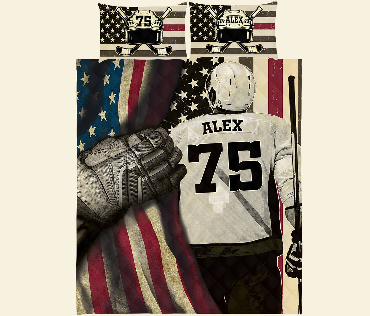 Hockey Man Back Personalized Quilt Bed Set - Quilts & Comforters - GoDuckee