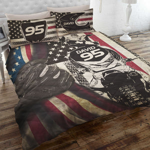 Personalized Motocross Quilt Bed Set - Standing For The American Flag - Gift For Dirt Bike Lover - Blanket - GoDuckee