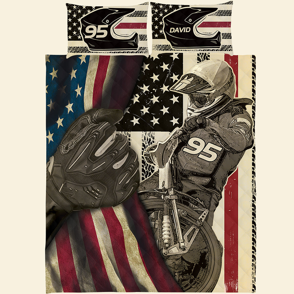 Motorcycle Speedway Personalized Quilt Bed Set - Quilts & Comforters - GoDuckee