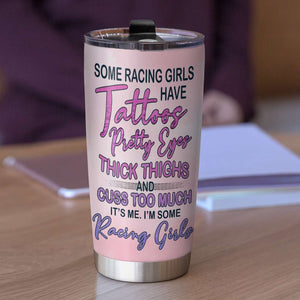 Personalized Racing Tumbler - Stick Shifts And Lipsticks - Racing Girl With Tattoos - Tumbler Cup - GoDuckee