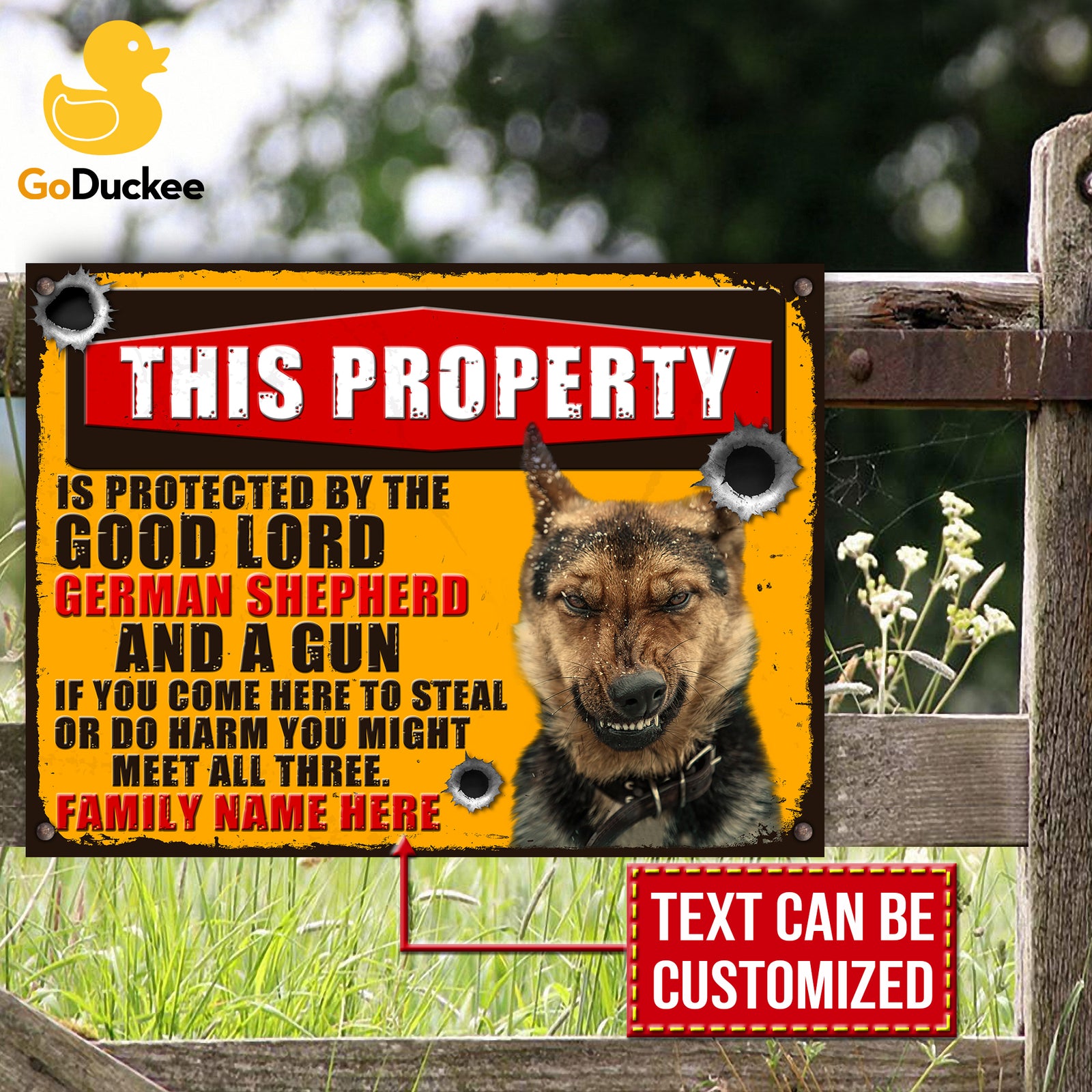 German Shepherd Metal Sign, This property is protected - Custom Family's Name - Metal Wall Art - GoDuckee