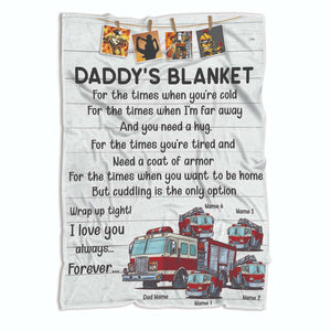 Personalized Firefighter Dad Fleece Blanket - Daddy's Blanket - Custom Fire Car - Blanket - GoDuckee