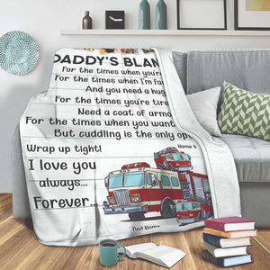 Personalized Firefighter Dad Fleece Blanket - Daddy's Blanket - Custom Fire Car - Blanket - GoDuckee