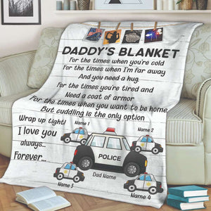 Personalized Police Dad Fleece Blanket - Daddy's Blanket - Custom Police Car - Blanket - GoDuckee