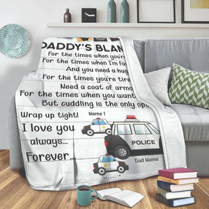 Personalized Police Dad Fleece Blanket - Daddy's Blanket - Custom Police Car - Blanket - GoDuckee
