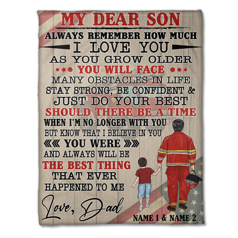 Personalized Firefighter Dad Fleece Blanket - To Dear Son - Always Remember How Much - Blanket - GoDuckee
