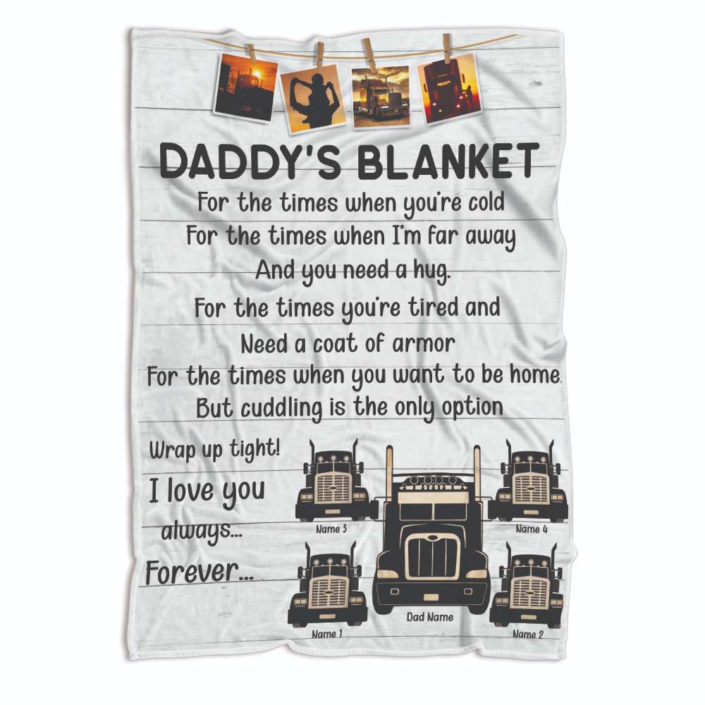 Personalized Trucker Dad Fleece Blanket - Trucker Daddy's Blanket - Custom Trucks - Blanket - GoDuckee