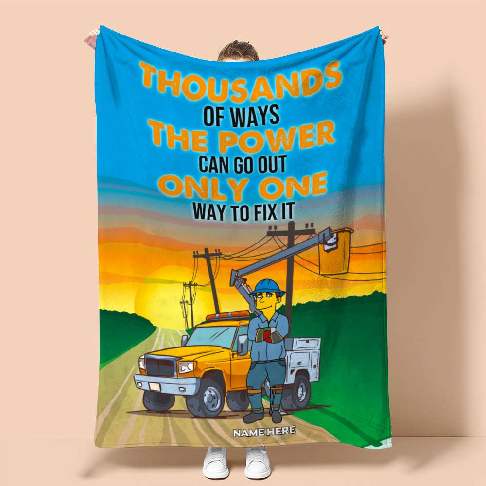 Simpsonalized Lineman Fleece Blanket - Thousands of ways the power can go out Only one way to fix it - Blanket - GoDuckee