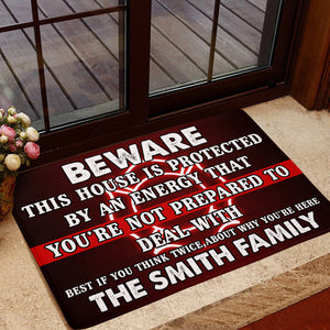 Custom Firefighter's Name - Beware Welcome Mat - Red Line - You're not prepared to deal with - Doormat - GoDuckee