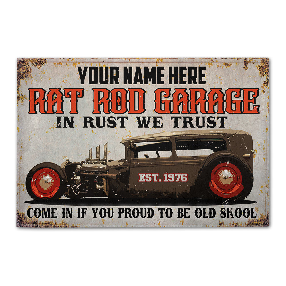 In Rust We Trust - Rat Rod Garage Doormat - Custom Garage's Name - Doormat - GoDuckee