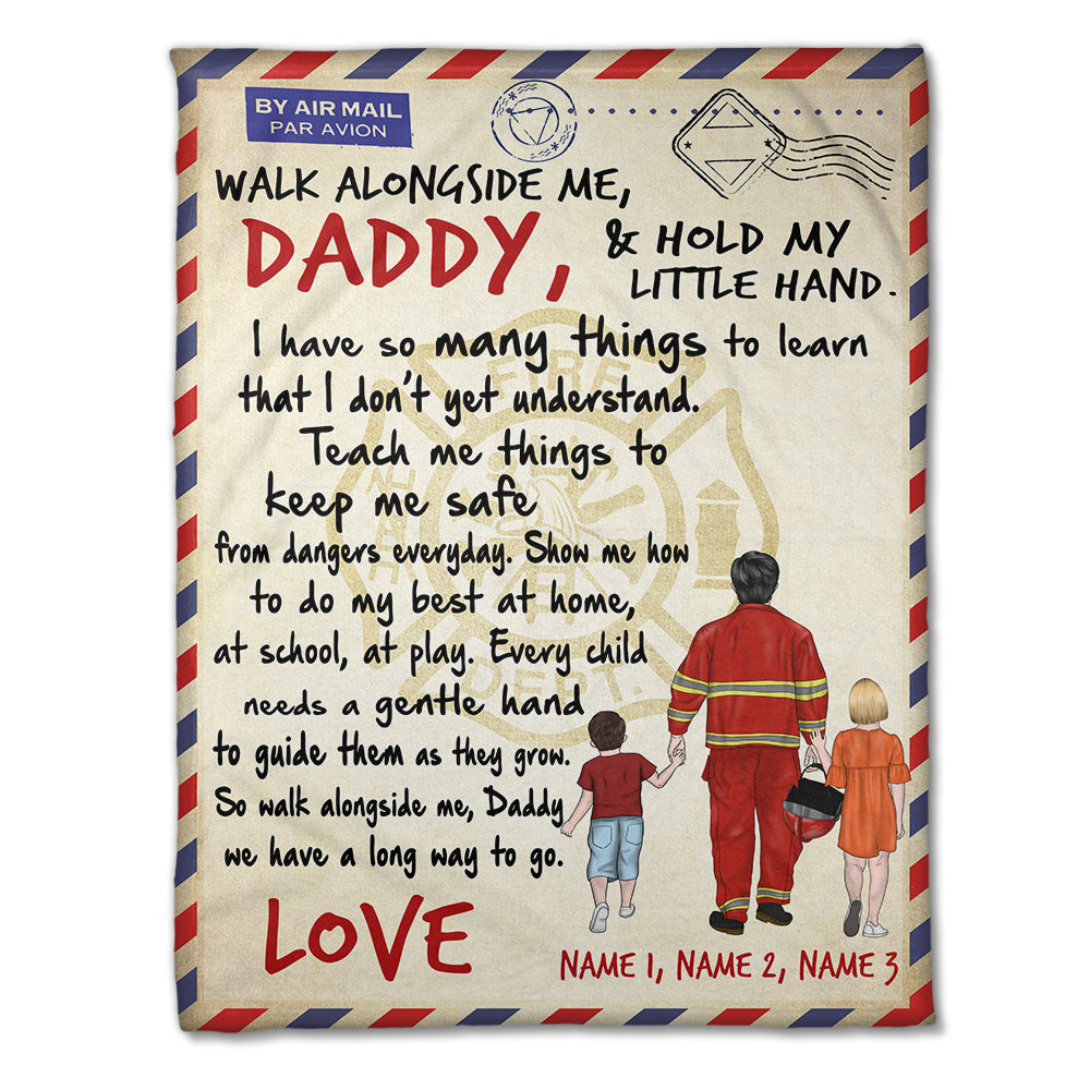 Personalized Firefighter Father & Daughter, Son Blanket - Walk Alongside Me, Daddy - Stamps Postage - Blanket - GoDuckee