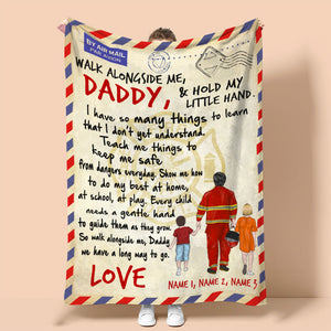Personalized Firefighter Father & Daughter, Son Blanket - Walk Alongside Me, Daddy - Stamps Postage - Blanket - GoDuckee