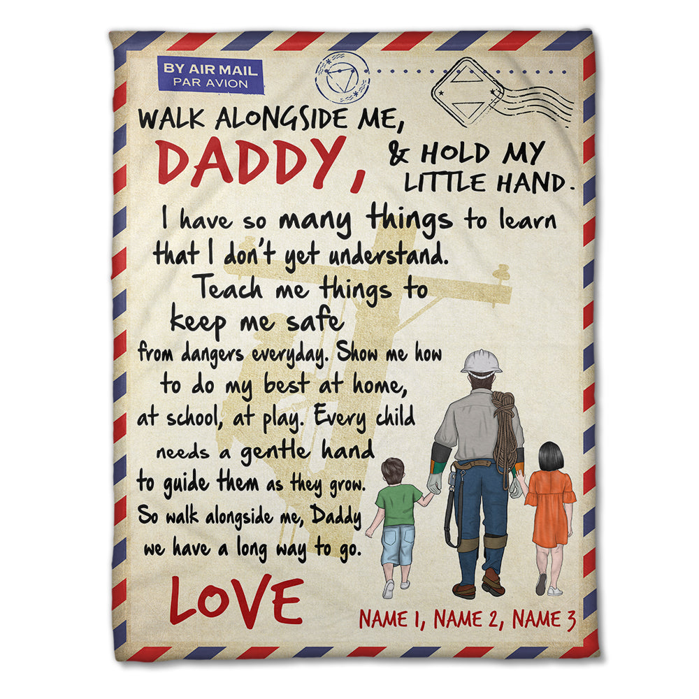 Personalized Lineman Father & Daughter, Son Blanket - Walk Alongside Me, Daddy - Stamps Postage - Blanket - GoDuckee