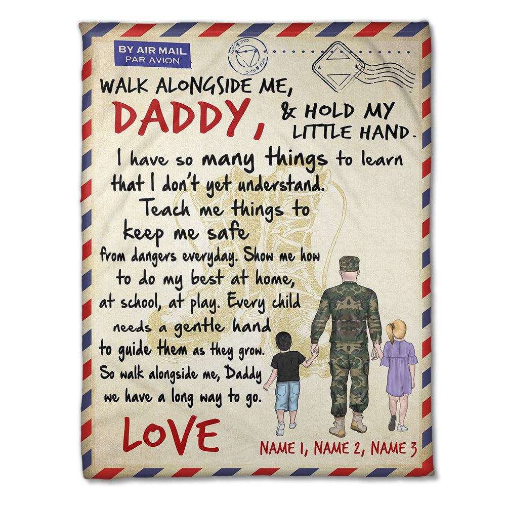 Personalized Military Father & Daughter, Son Blanket - Walk Alongside Me, Daddy - Stamps Postage - Blanket - GoDuckee