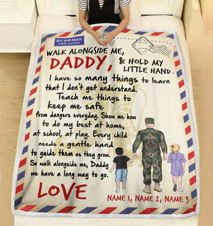 Personalized Military Father & Daughter, Son Blanket - Walk Alongside Me, Daddy - Stamps Postage - Blanket - GoDuckee