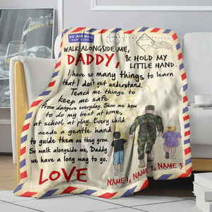 Personalized Military Father & Daughter, Son Blanket - Walk Alongside Me, Daddy - Stamps Postage - Blanket - GoDuckee