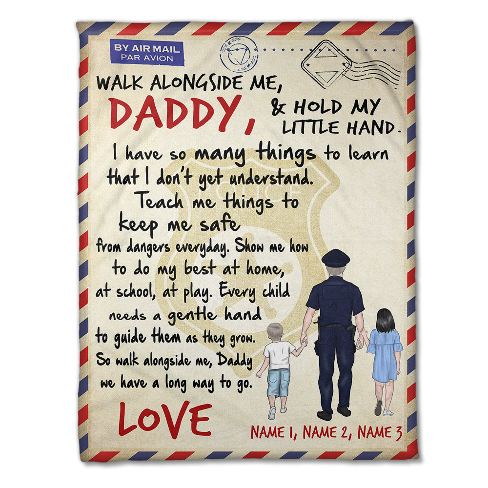 Personalized Police Father & Daughter, Son Blanket - Walk Alongside Me, Daddy - Stamps Postage - Blanket - GoDuckee