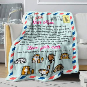 Personalized Cartoon Cat Breeds Blanket - Dear Cat Mom, Love From Cats - Stamps Postage - Blanket - GoDuckee