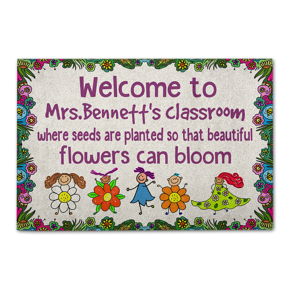 Flower Seeds Classroom Doormat - Where Seeds Are Planted - Custom Teacher's Name - Doormat - GoDuckee