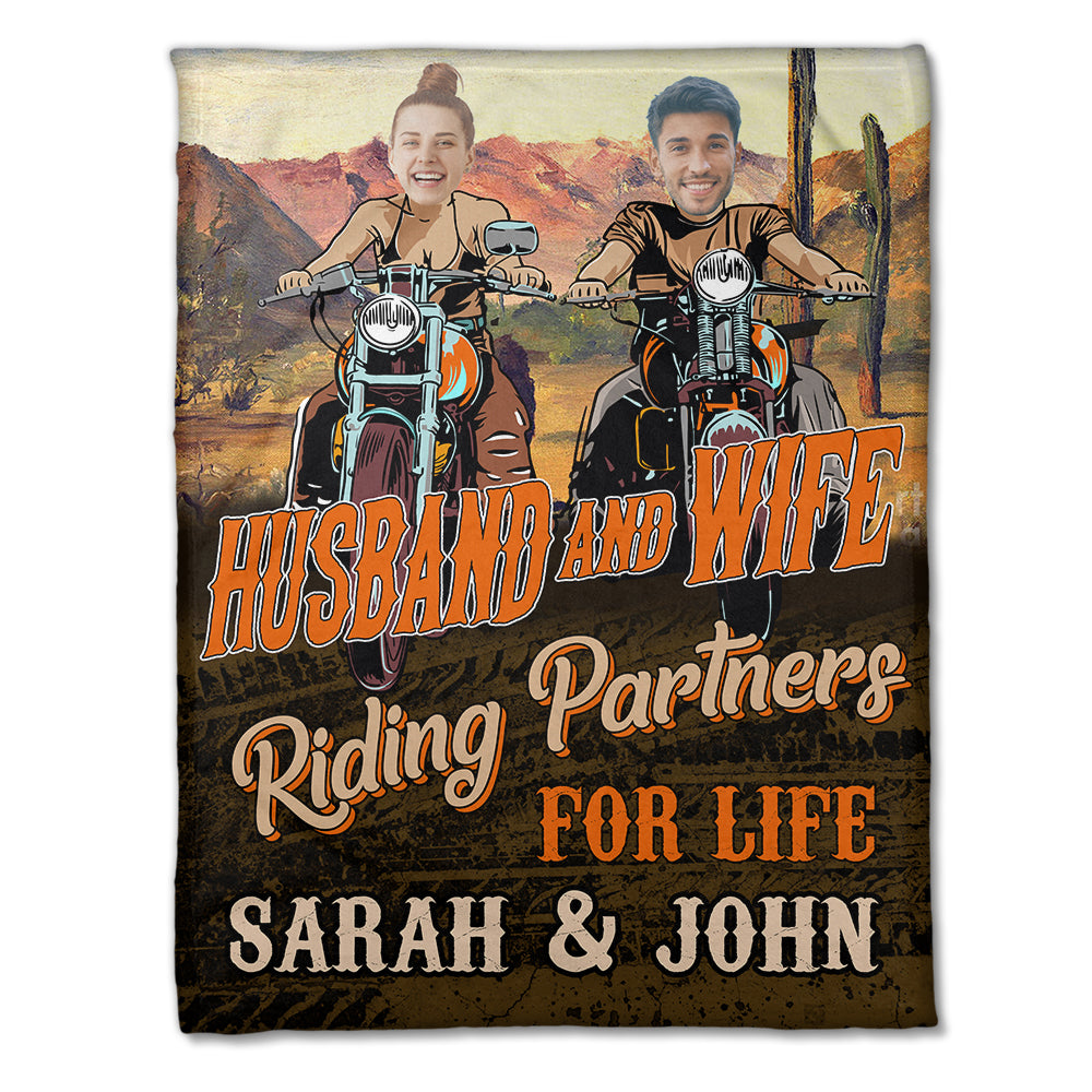 Custom Biker Couple Photo Blanket - Husband & Wife Riding Partners For Life - Marriage Chapter - Blanket - GoDuckee