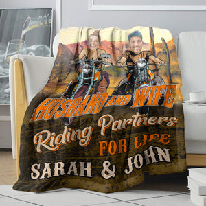 Custom Biker Couple Photo Blanket - Husband & Wife Riding Partners For Life - Marriage Chapter - Blanket - GoDuckee