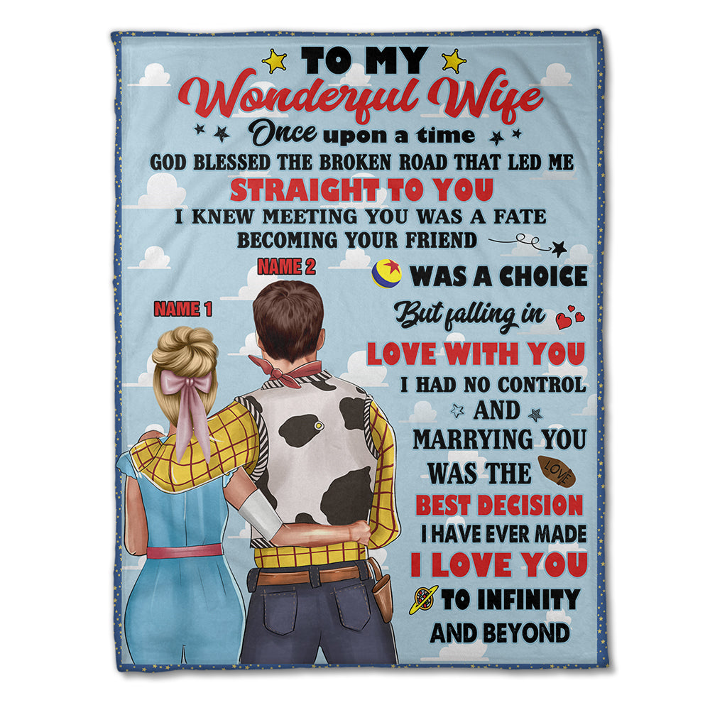 Personalized Cowboy Woody Couple Blanket - To My Wonderful Wife I Love You To Infinity and Beyond - Blanket - GoDuckee