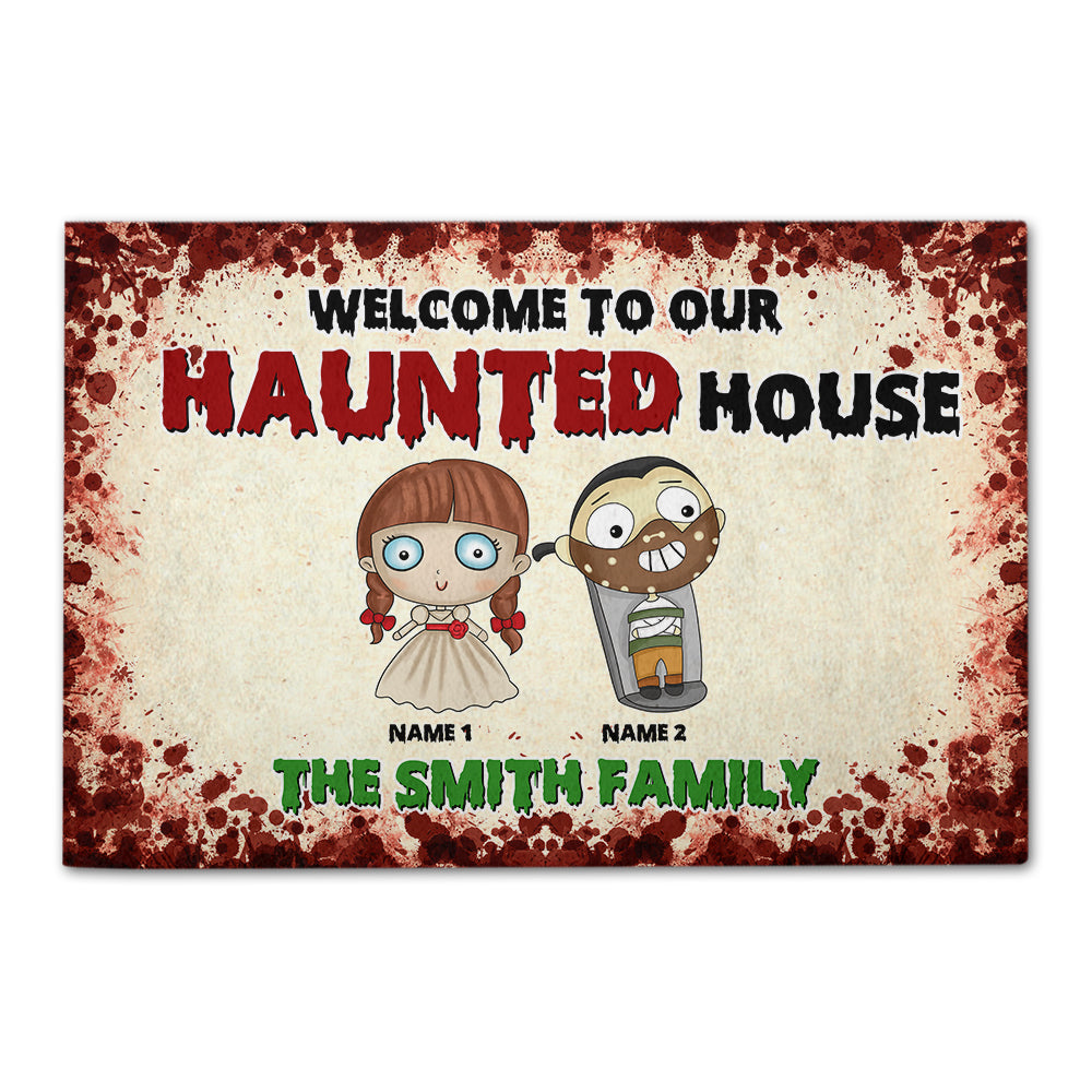 Spooky Doormat - Personalized Cartoon Horror Family - Welcome To Our Haunted House - Doormat - GoDuckee