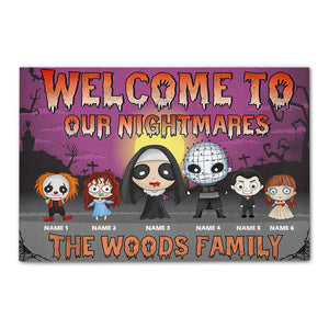 Spooky Doormat - Personalized Cartoon Horror Family - Welcome To Our Nightmares - Doormat - GoDuckee