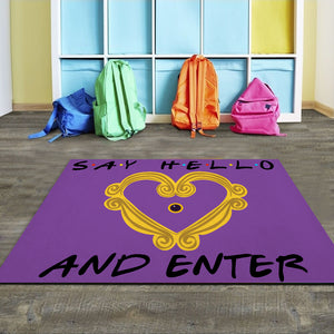 Purple Friends Welcome Mat - Say Hello & Enter - Peephole Frame - Doormat - GoDuckee