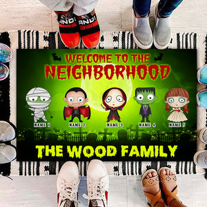 Personalized Horror Cartoon Family - Welcome Mat - Welcome to the neighborhood - Doormat - GoDuckee