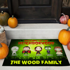 Personalized Horror Cartoon Family - Welcome Mat - Welcome to the neighborhood - Doormat - GoDuckee