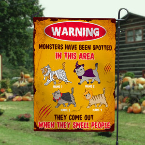 Personalized Gift For Cat Lovers, Cat Monsters Have Been Spotted In This Area - Custom Warning Flag - Flag - GoDuckee