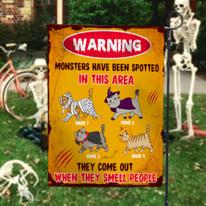 Personalized Gift For Cat Lovers, Cat Monsters Have Been Spotted In This Area - Custom Warning Flag - Flag - GoDuckee