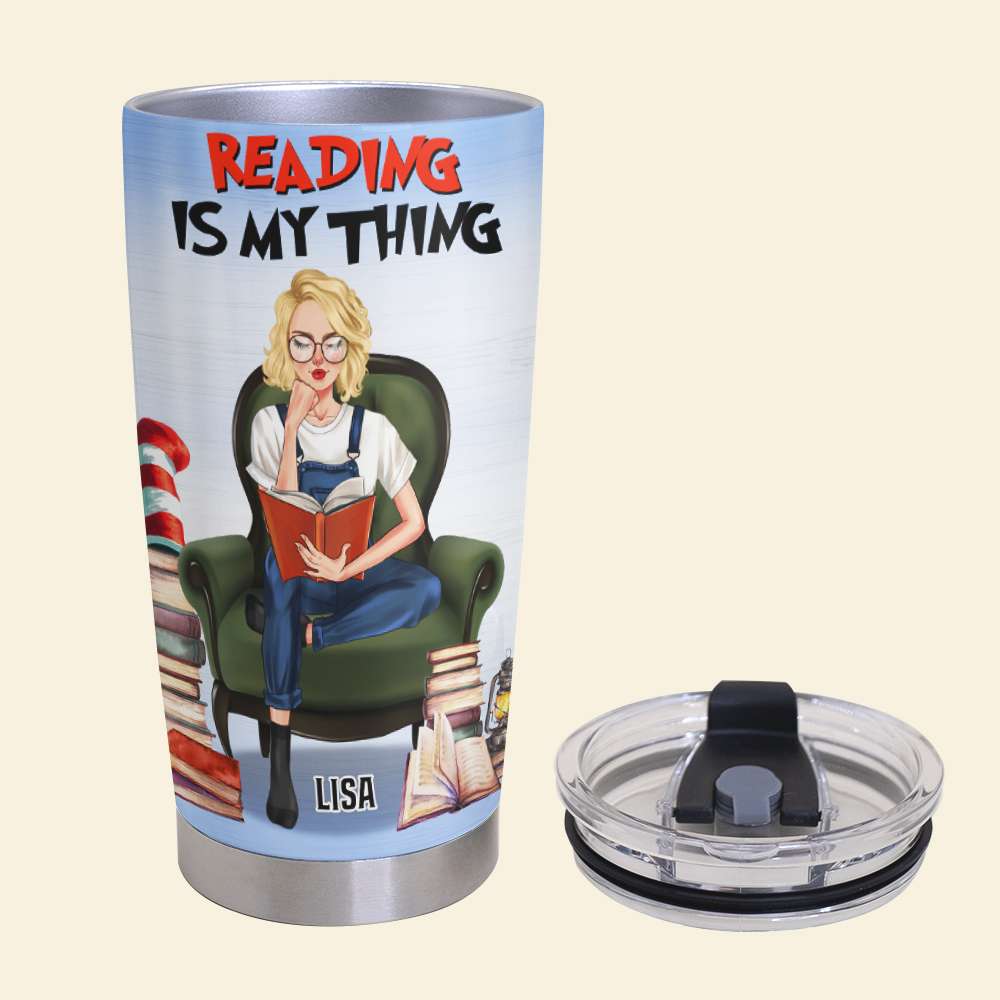 Personalized Reading Girl Tumbler Cup - Reading Is My Thing - Reading Girl - Tumbler Cup - GoDuckee
