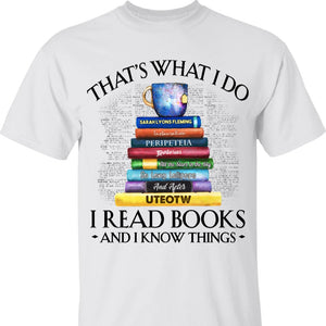 Custom Book Titles Shirts - That’s What I Do I Read - Tea Cup & Stack Of Books (For Karen Valencia) - Shirts - GoDuckee