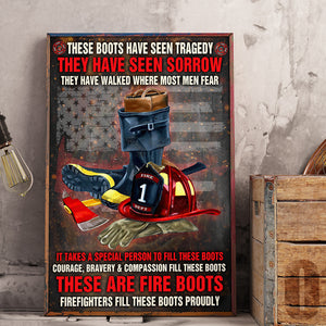 Custom Firefighter Helmet Poster - These Boots Have Seen Tragedy - Poster & Canvas - GoDuckee