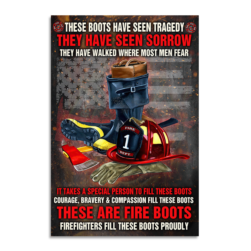 Custom Firefighter Helmet Poster - These Boots Have Seen Tragedy - Poster & Canvas - GoDuckee