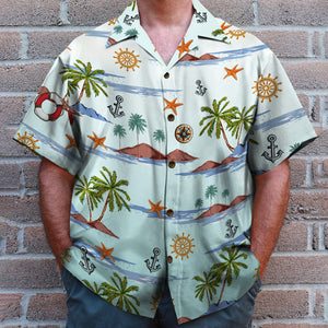 Personalized Cruising Couple Hawaiian Shirt - Bad Buoy Husband And Nauti Wife - Coconut Tree Pattern - Hawaiian Shirts - GoDuckee