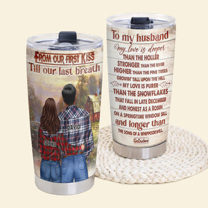 Personalized Country Couple Tumbler - From Our First Kiss Till Our Last Breath - Farmers - Tumbler Cup - GoDuckee