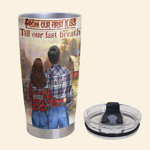 Personalized Country Couple Tumbler - From Our First Kiss Till Our Last Breath - Farmers - Tumbler Cup - GoDuckee