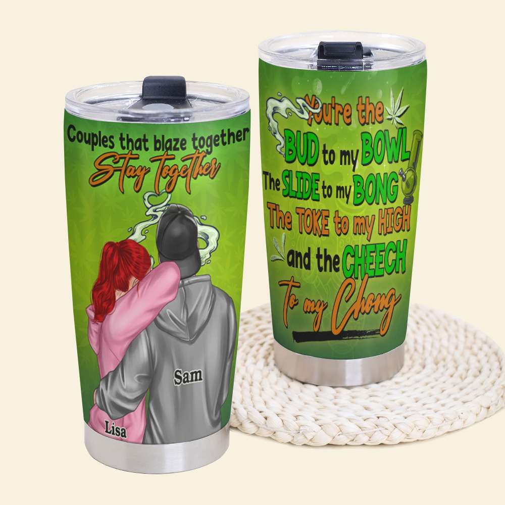Personalized Weed Couple Tumbler - That Blaze Together Stay Together - Tumbler Cup - GoDuckee