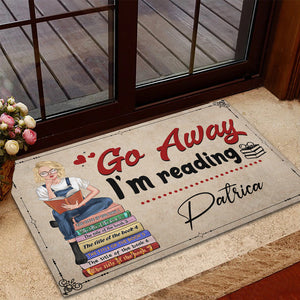 Custom Book Titles - Personalized Reading Girl Doormat - Go Away I Am Reading - Doormat - GoDuckee
