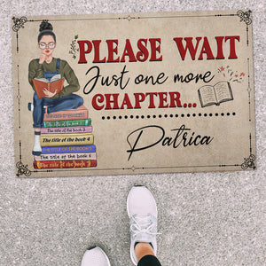 Custom Book Titles - Personalized Reading Girl Doormat - Please Wait Just One More Chapter - Doormat - GoDuckee